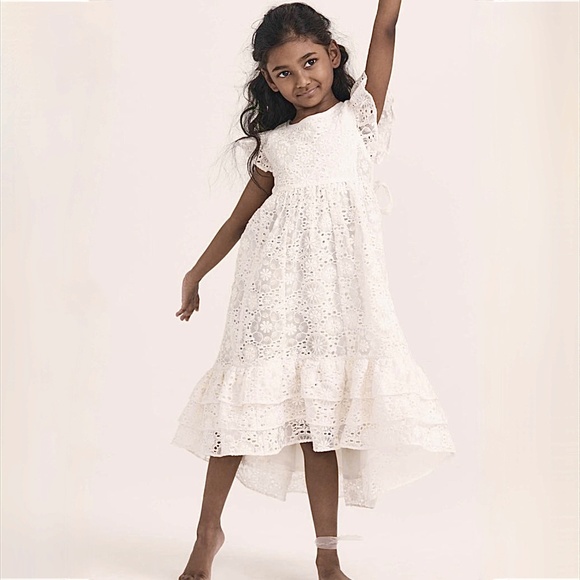 LoveShackFancy Bridal Girls White Eyelet Inira Dress Sz 5-6 years New with Tags - Picture 2 of 10